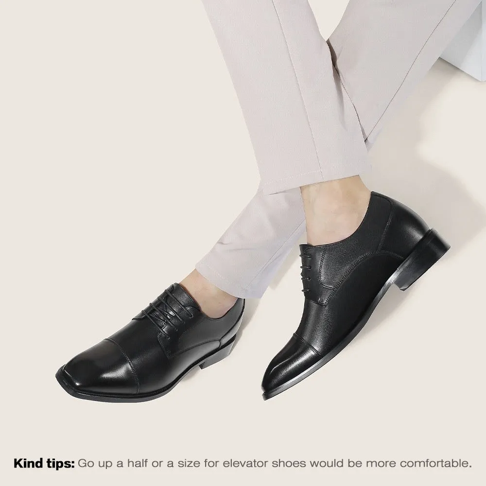 7 CM / 2.76 Inches CMR CHAMARIPA Elevator Dress Shoes - Boost Your Height with Style - Black Derby Shoes
