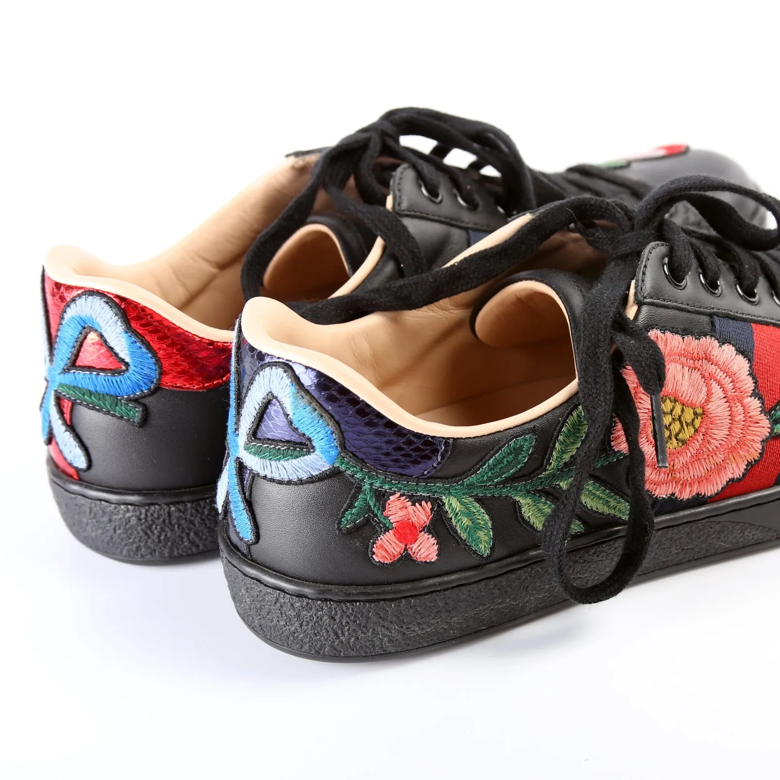 Ace Web Flower Embroidered Leather Sneaker Men's Size 5