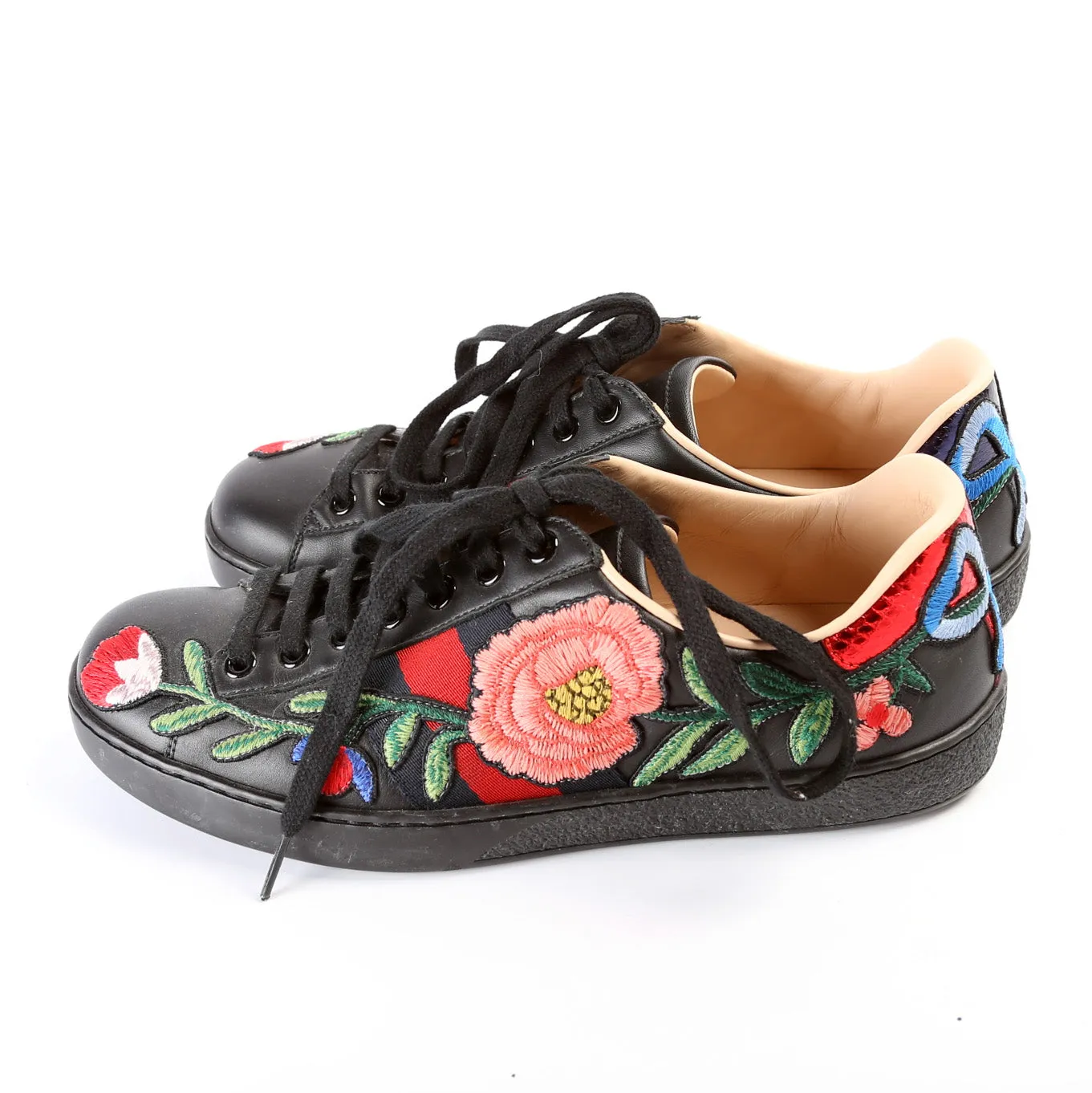 Ace Web Flower Embroidered Leather Sneaker Men's Size 5