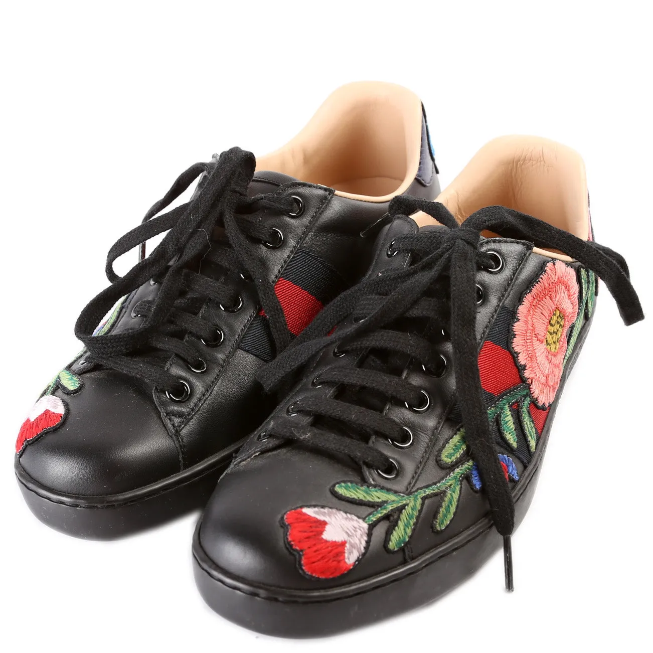 Ace Web Flower Embroidered Leather Sneaker Men's Size 5