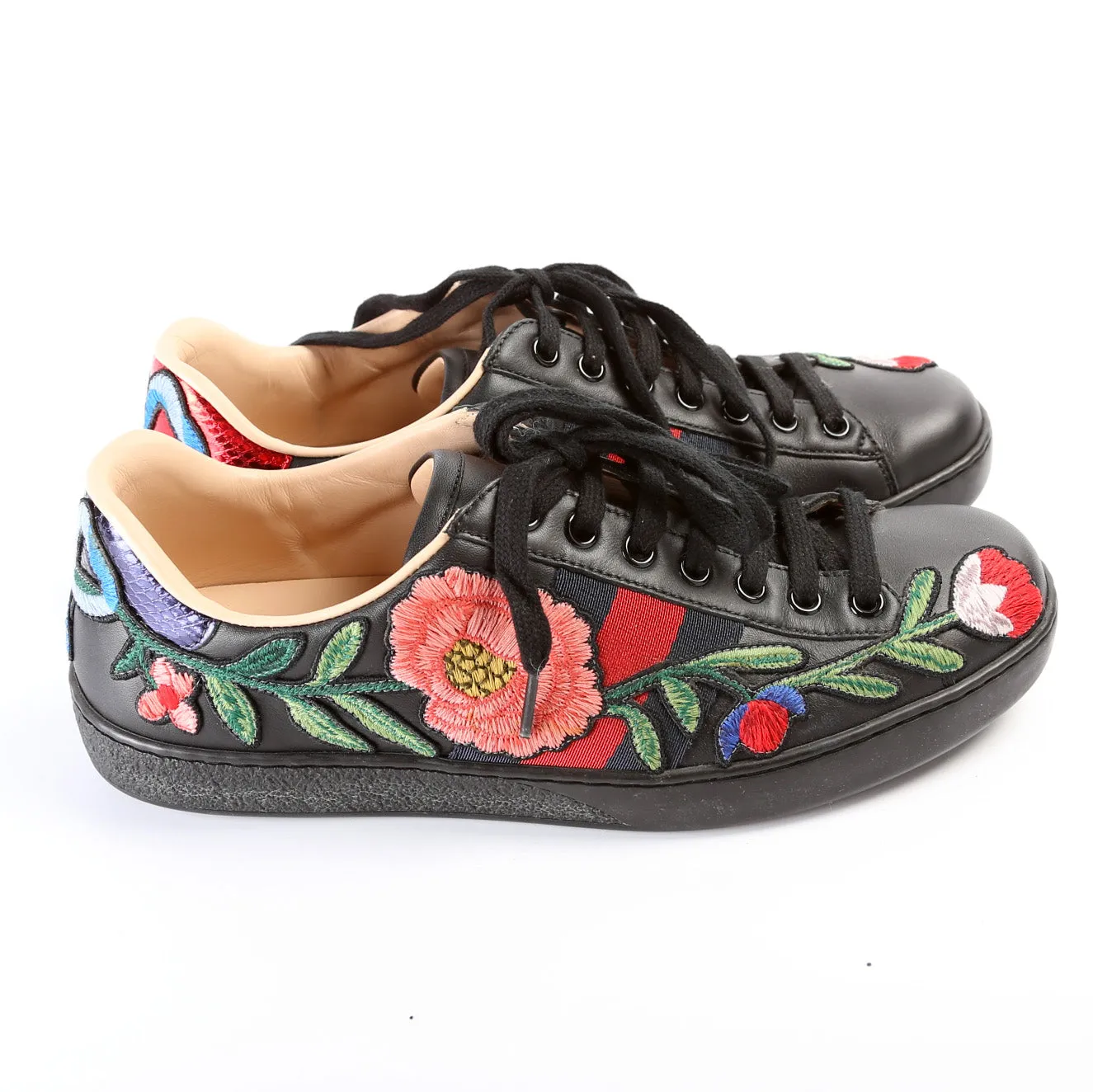 Ace Web Flower Embroidered Leather Sneaker Men's Size 5