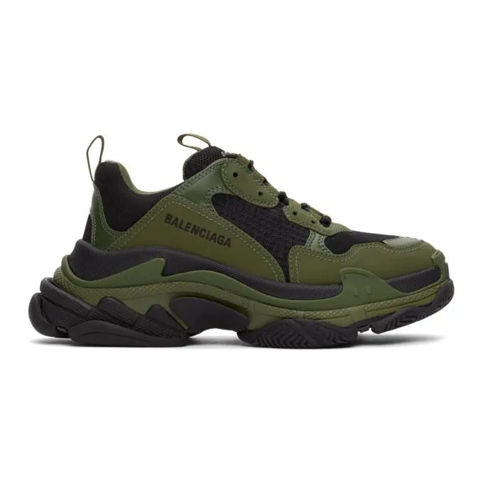 Balenciaga Black and Khaki Triple S Sneakers