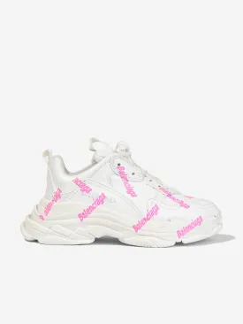 Balenciaga Girls Triple S Logo Trainers in White