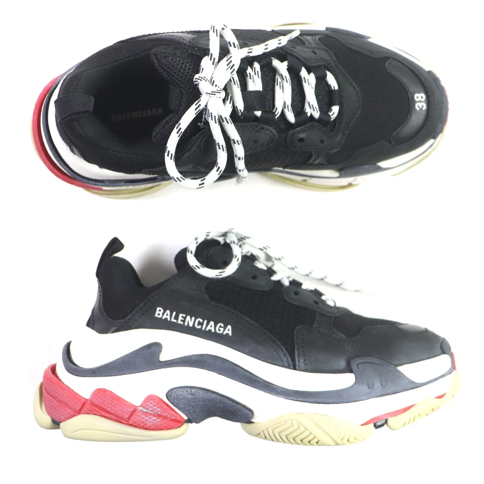 Balenciaga Triple S Logo Leather Nylon Sneakers