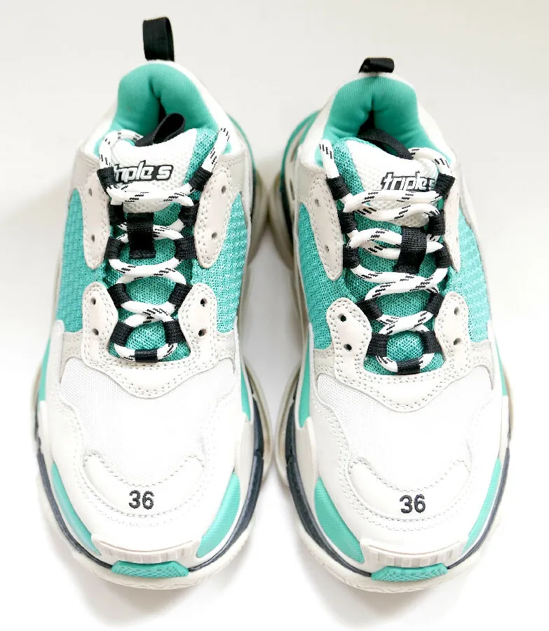 Balenciaga women's turquoise and grey Triple S Trainers