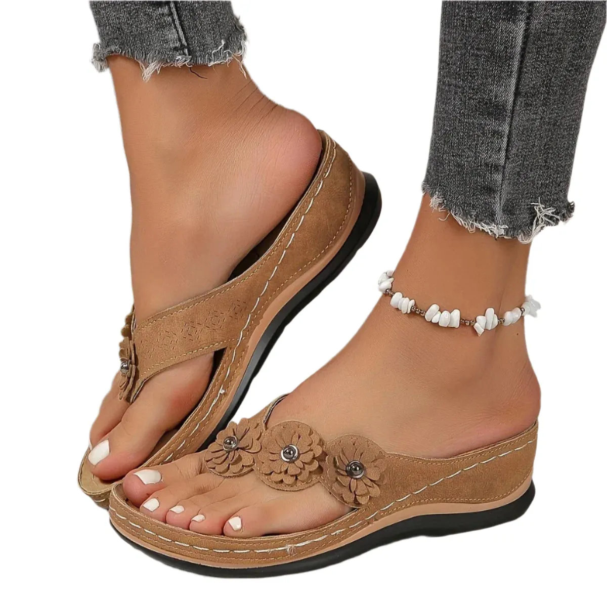Blommiga slip-on-strandtofflor fr kvinnor