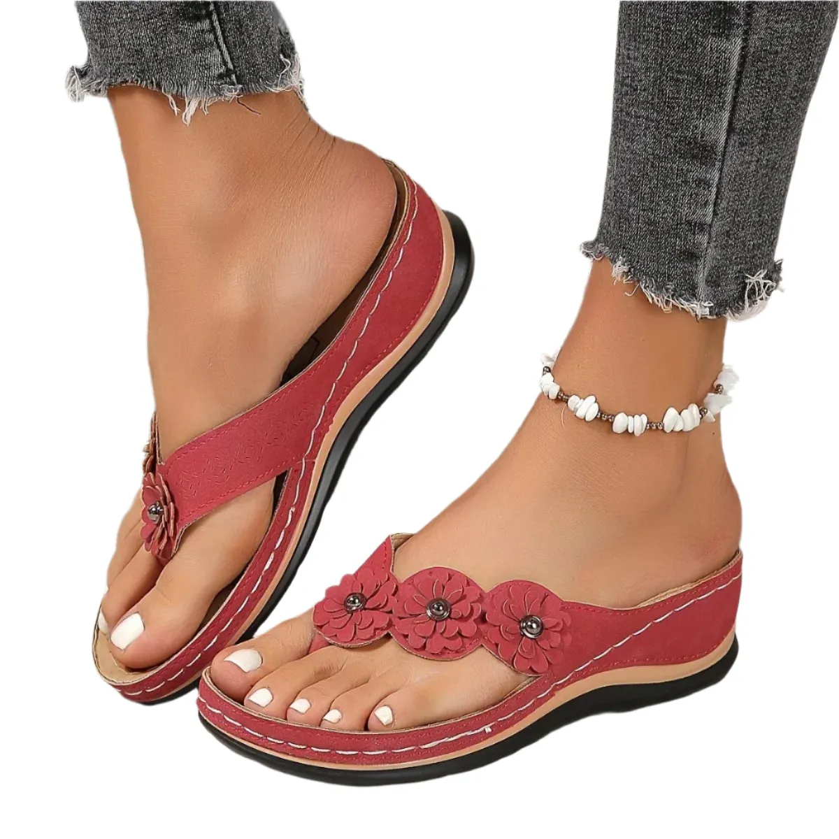 Blommiga slip-on-strandtofflor fr kvinnor