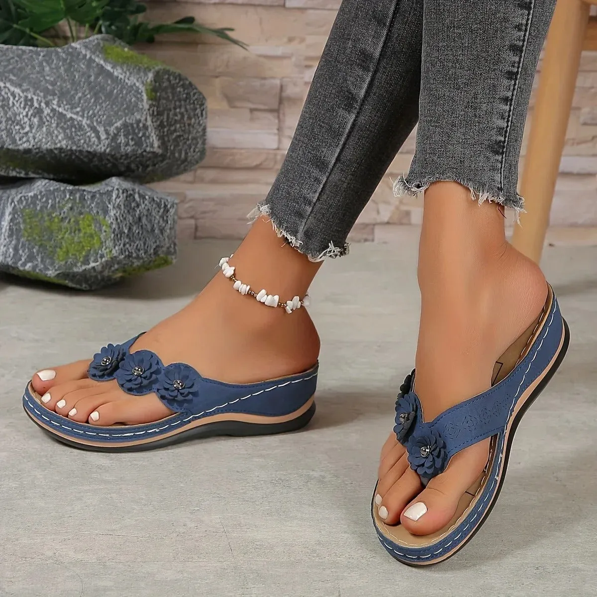 Blommiga slip-on-strandtofflor fr kvinnor