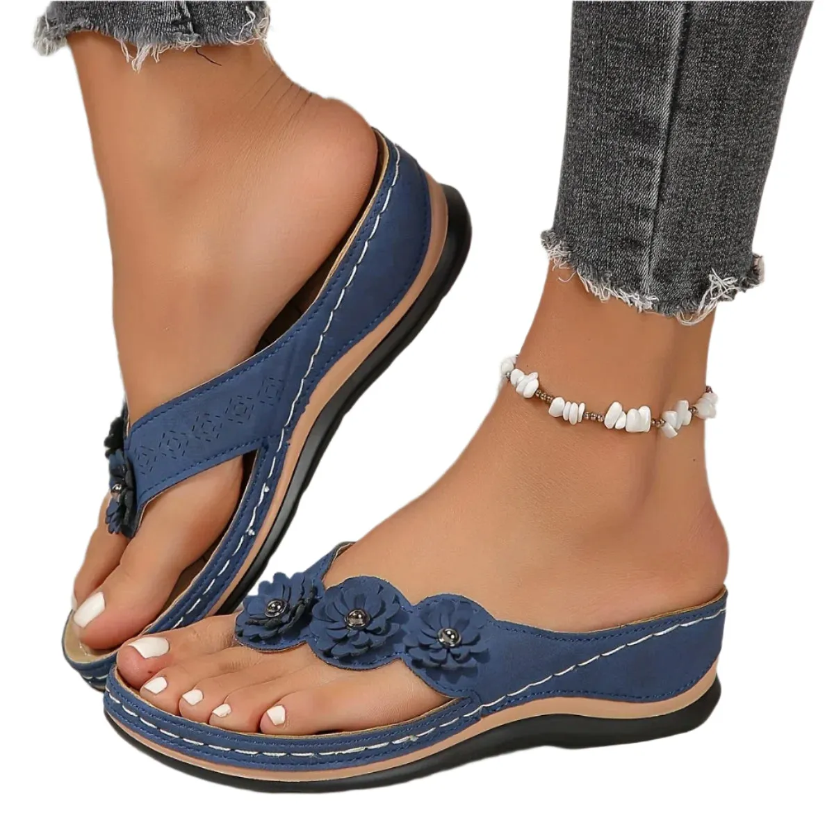 Blommiga slip-on-strandtofflor fr kvinnor