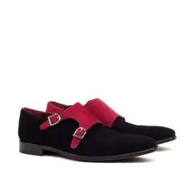 DapperFam Monaco in Black / Red Men's Italian Suede Double Monk