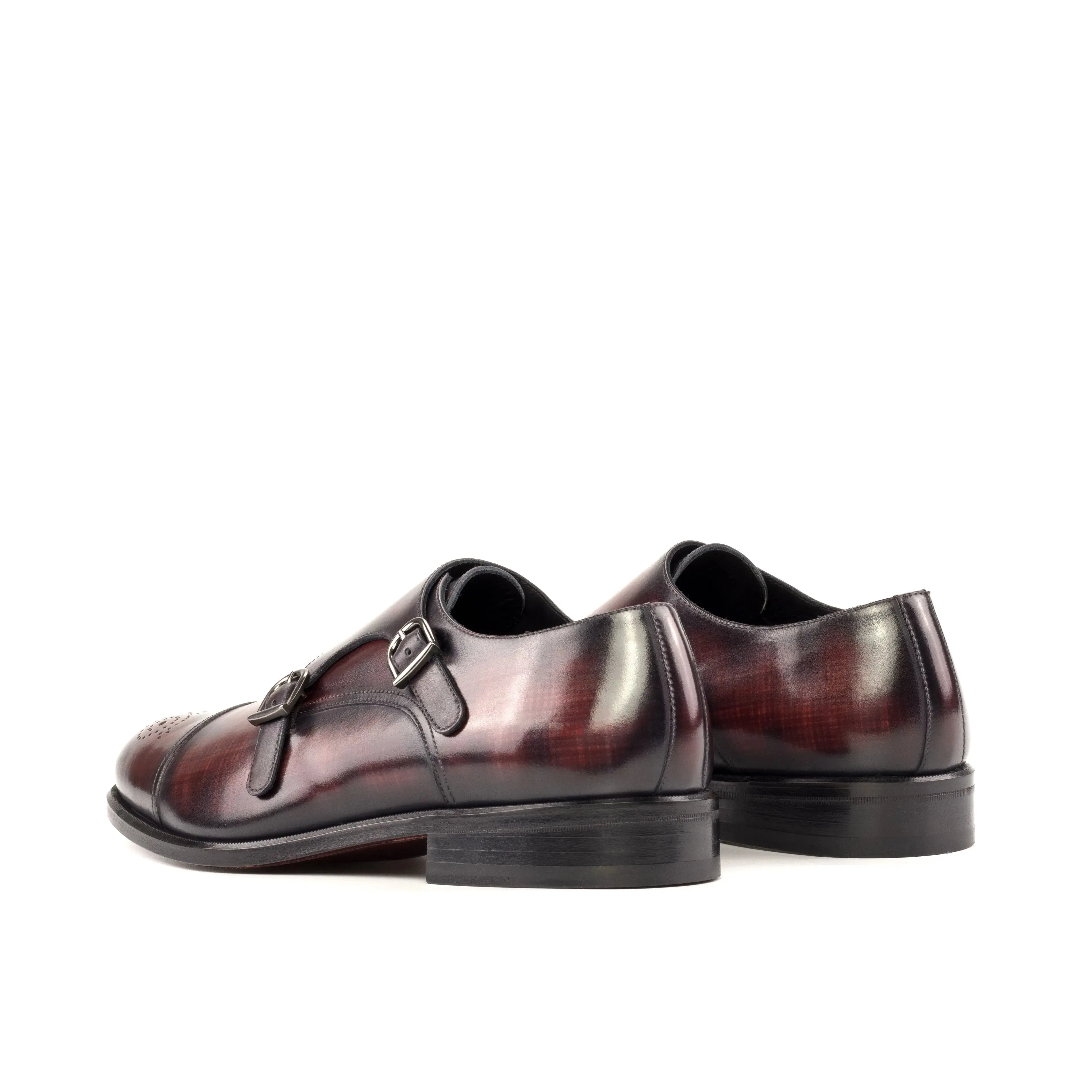DapperFam Monaco in Burgundy Men's Hand-Painted Patina Double Monk