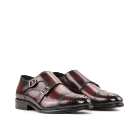 DapperFam Monaco in Burgundy Men's Hand-Painted Patina Double Monk