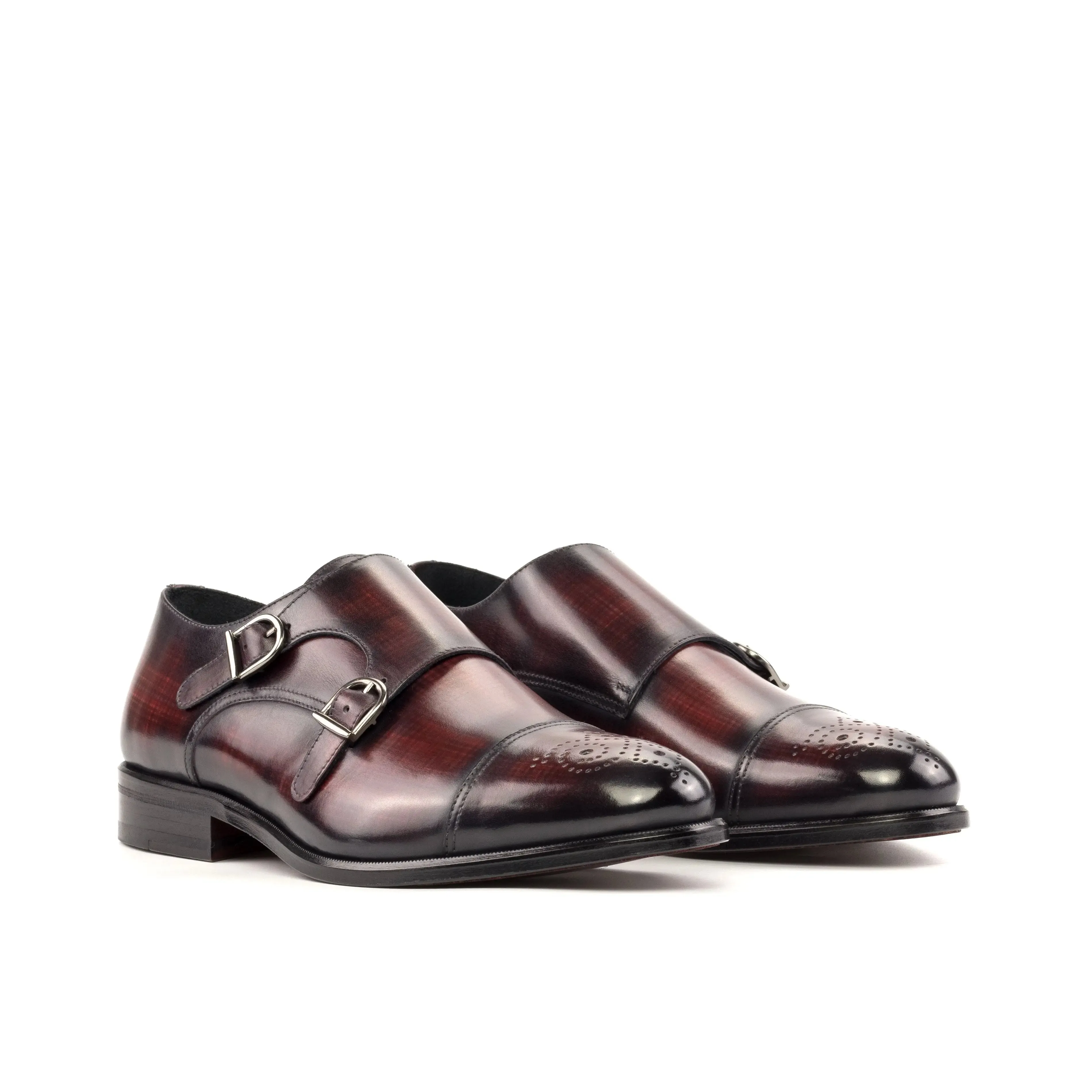 DapperFam Monaco in Burgundy Men's Hand-Painted Patina Double Monk