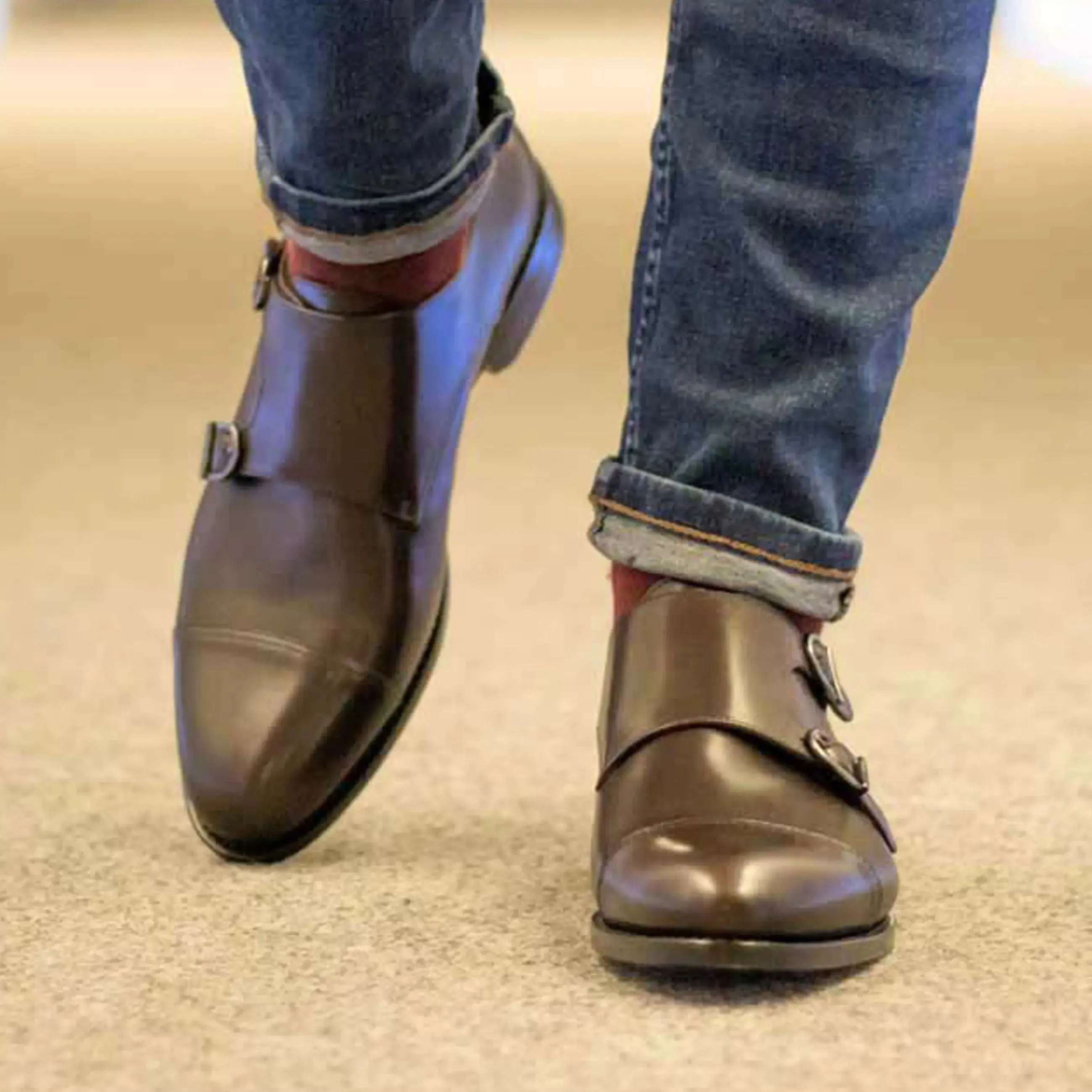 DapperFam Monaco in Dark Brown Men's Italian Leather Double Monk