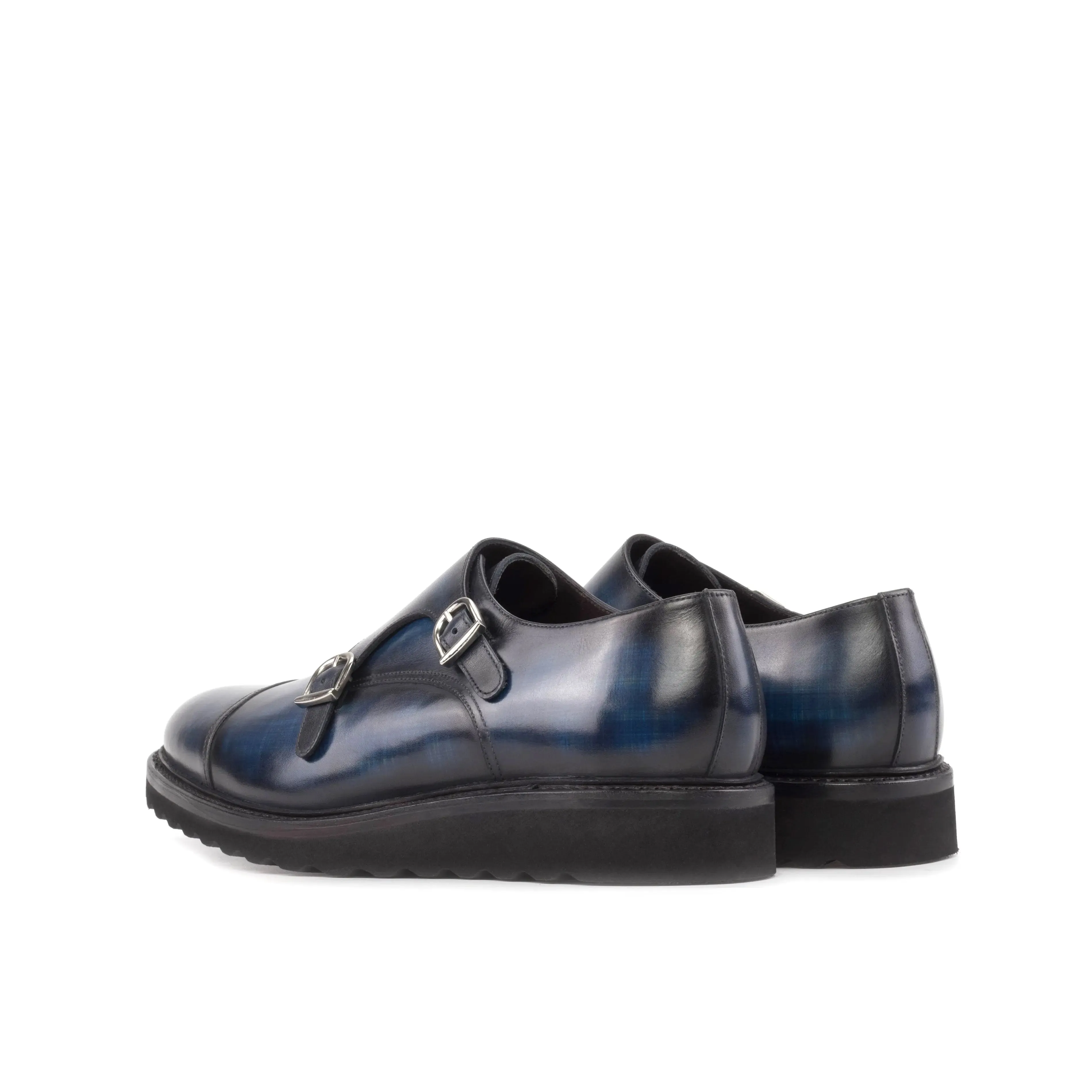 DapperFam Monaco in Denim Men's Hand-Painted Patina Double Monk