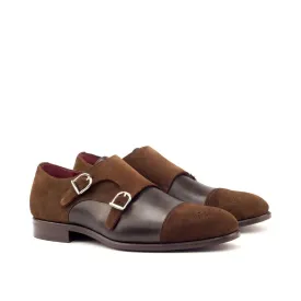 DapperFam Monaco in Med Brown / Dark Brown Men's Lux Suede & Italian Leather Double Monk