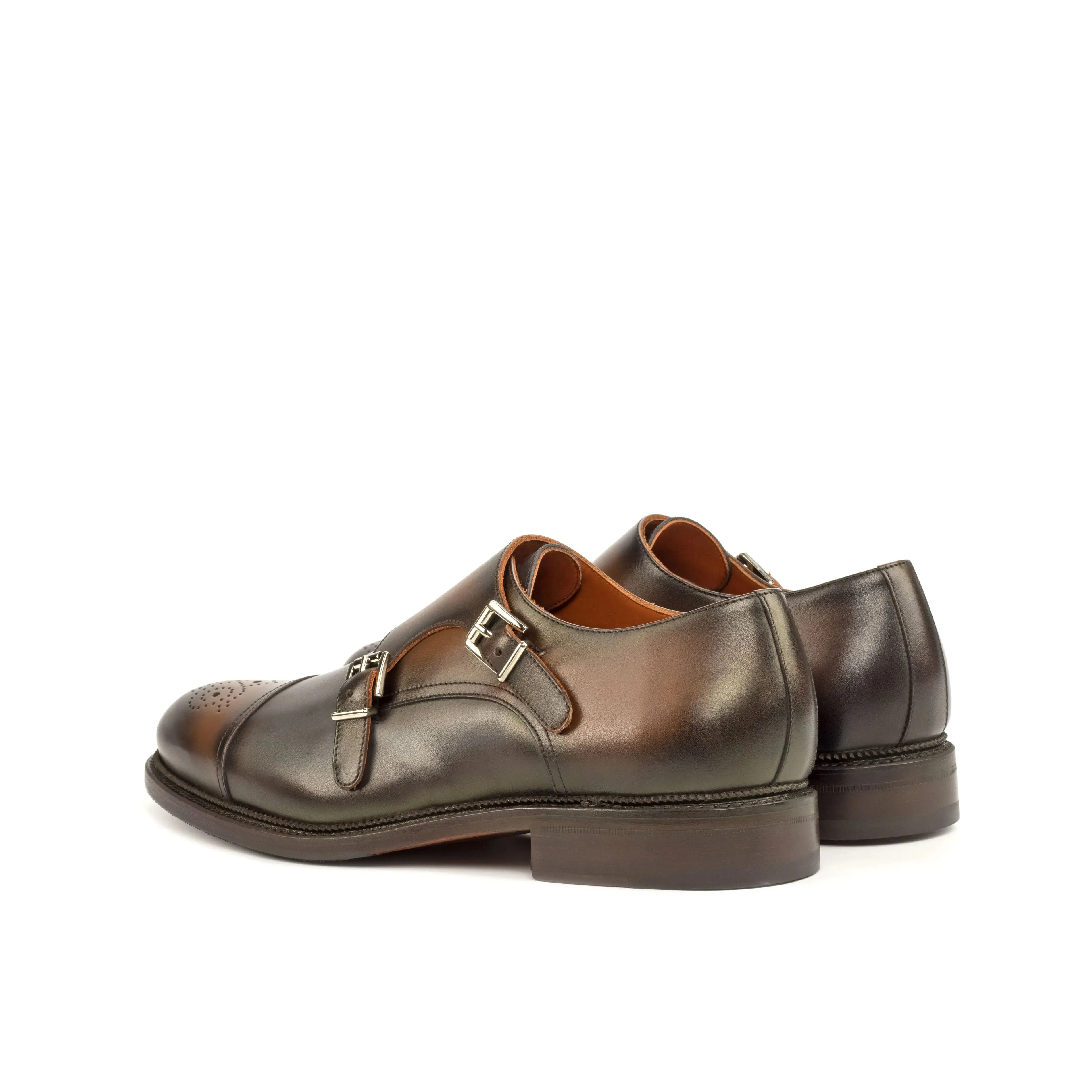 DapperFam Monaco in Med Brown / Grey Men's Italian Leather Double Monk