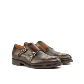 DapperFam Monaco in Med Brown / Grey Men's Italian Leather Double Monk