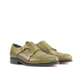 DapperFam Monaco in Olive Men's Italian Leather Double Monk