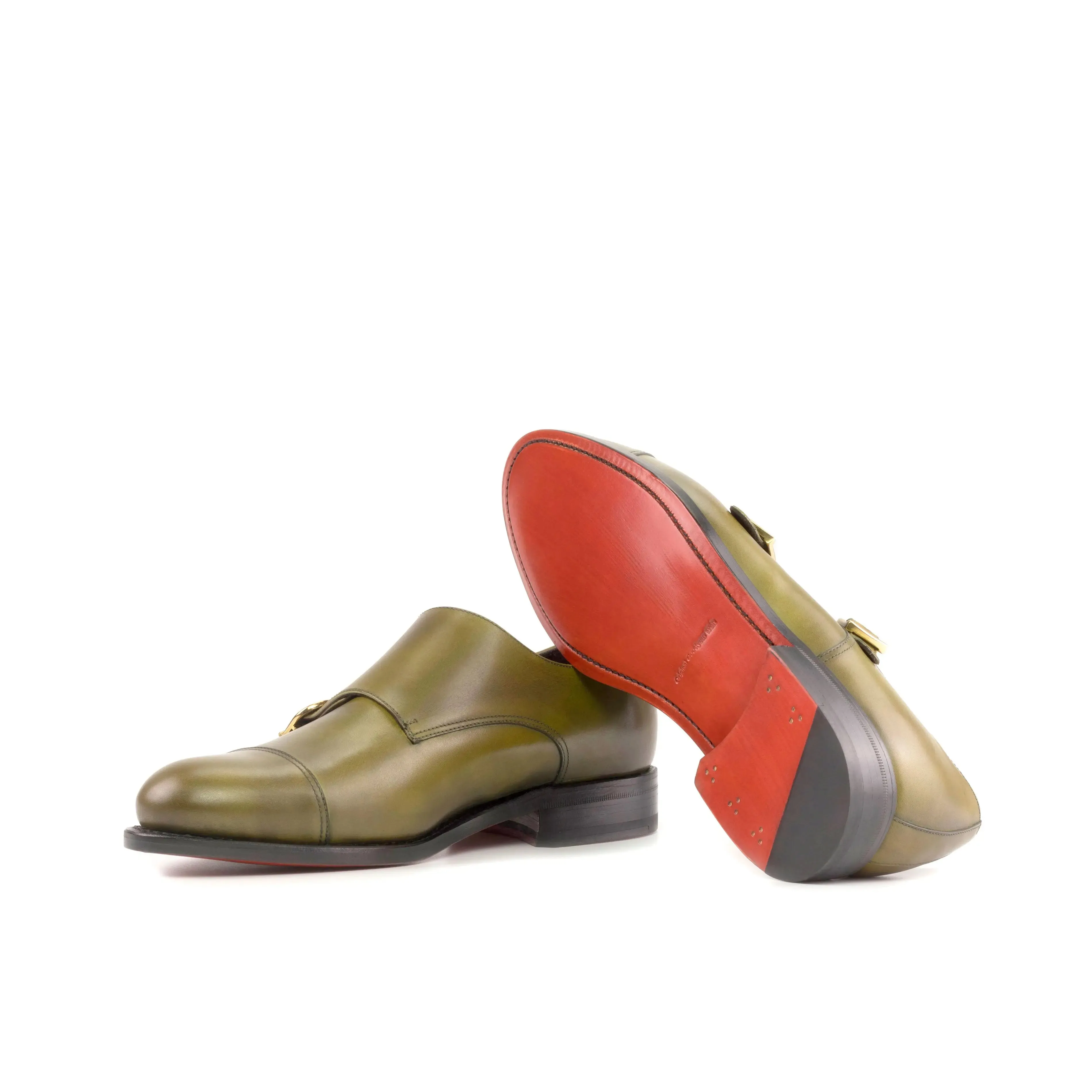 DapperFam Monaco in Olive Men's Italian Leather Double Monk
