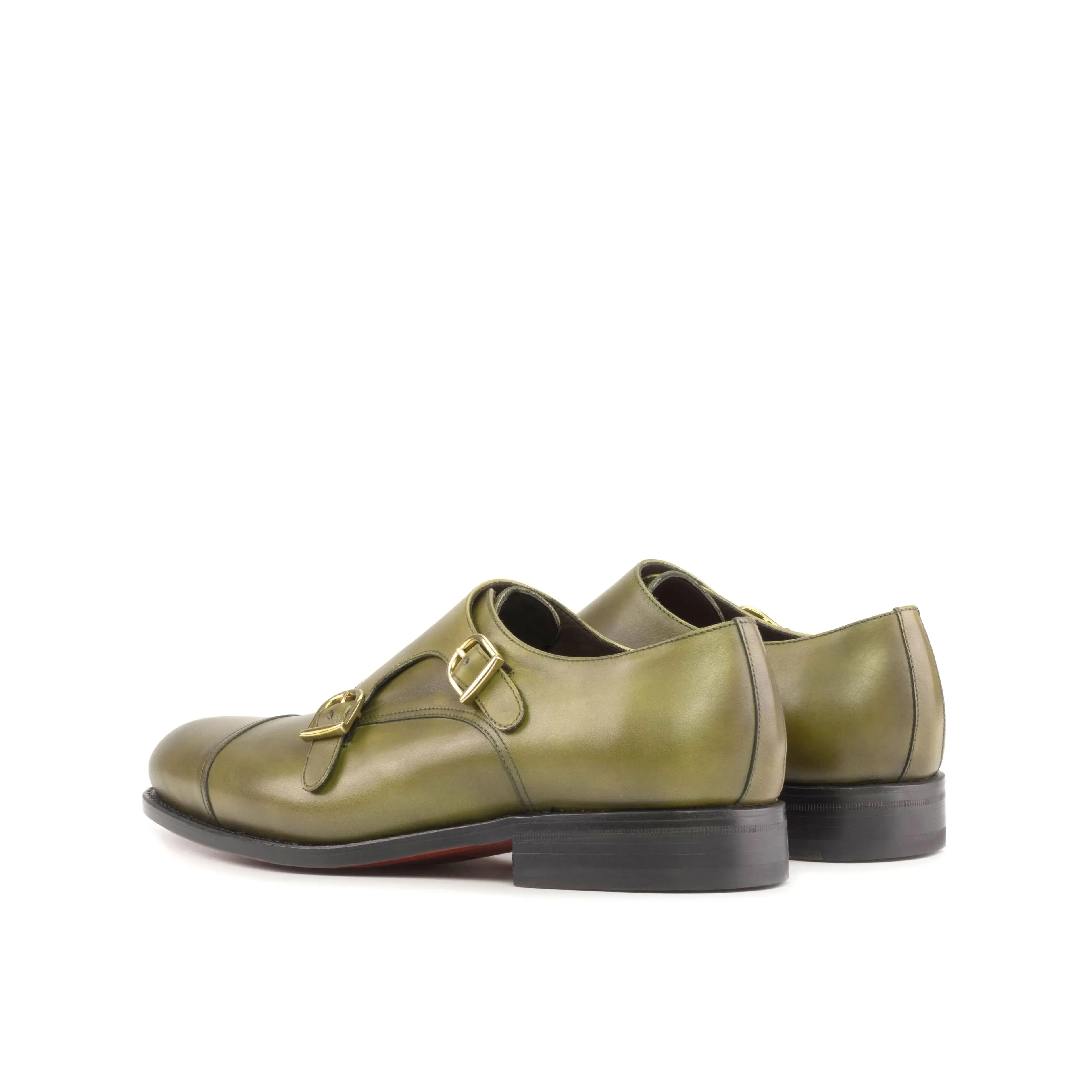DapperFam Monaco in Olive Men's Italian Leather Double Monk