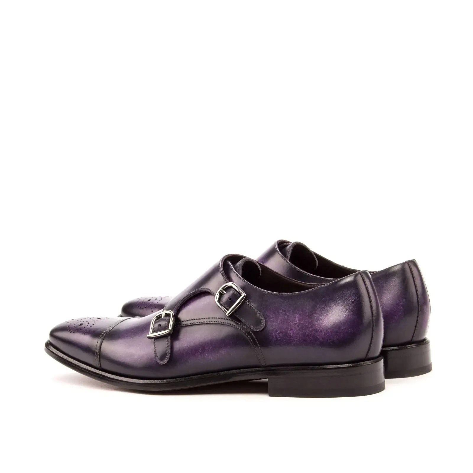 DapperFam Monaco in Purple Men's Hand-Painted Patina Double Monk