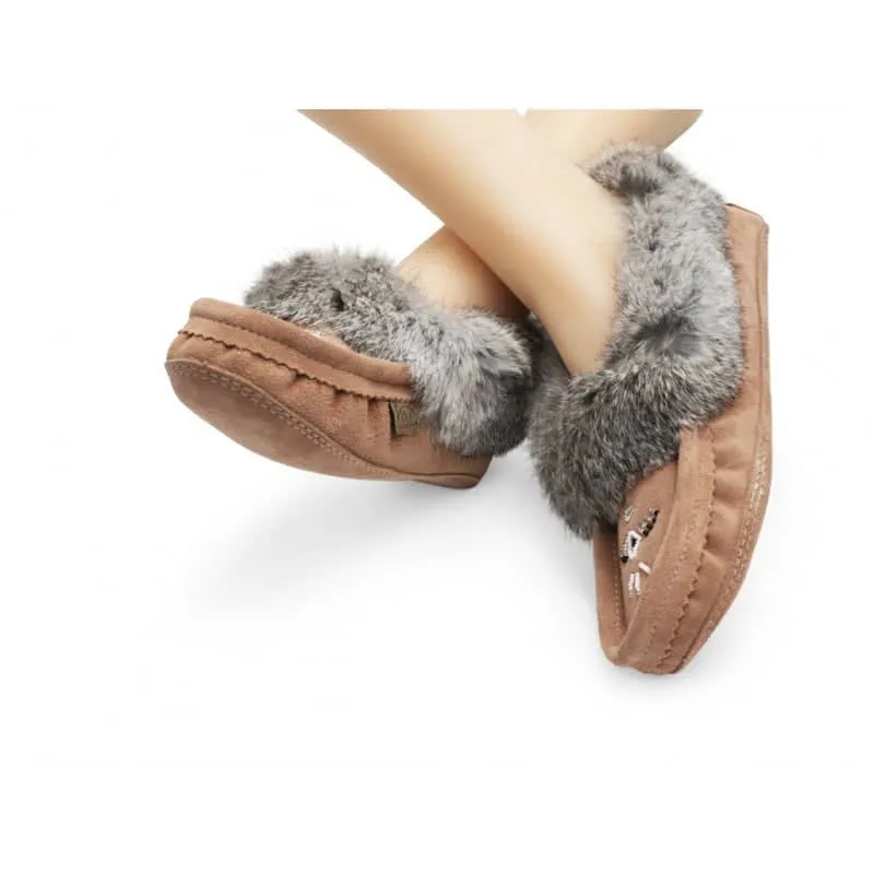 Eugene Cloutier Laurentian Chief Women's Orlon Beaded Slippers with Fur Trim and Padded Sole