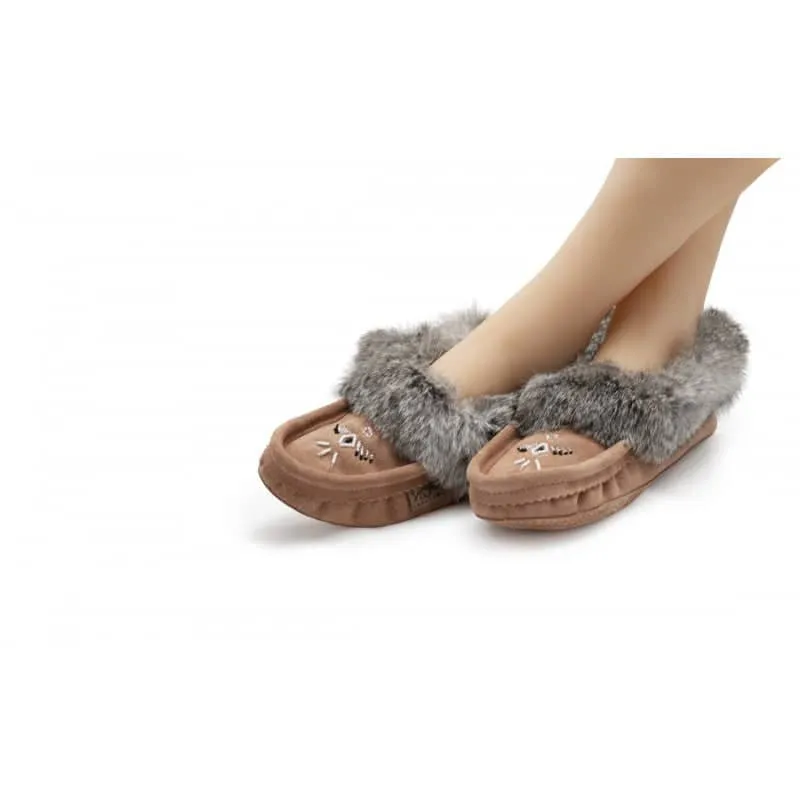 Eugene Cloutier Laurentian Chief Women's Orlon Beaded Slippers with Fur Trim and Padded Sole