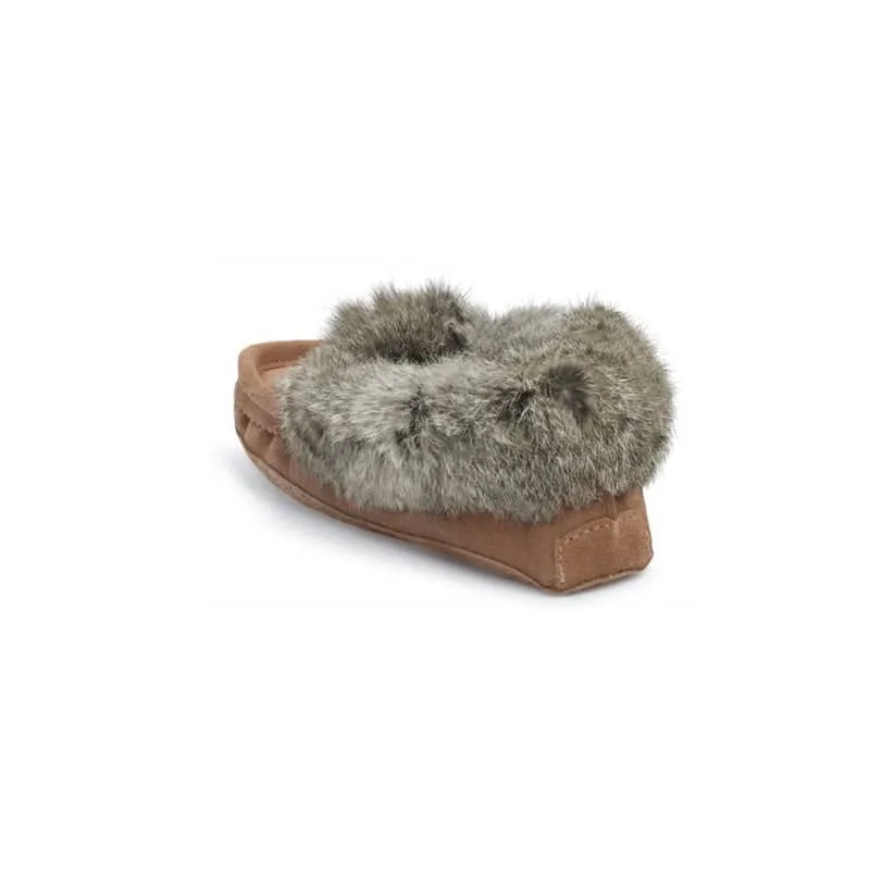 Eugene Cloutier Laurentian Chief Women's Orlon Beaded Slippers with Fur Trim and Padded Sole