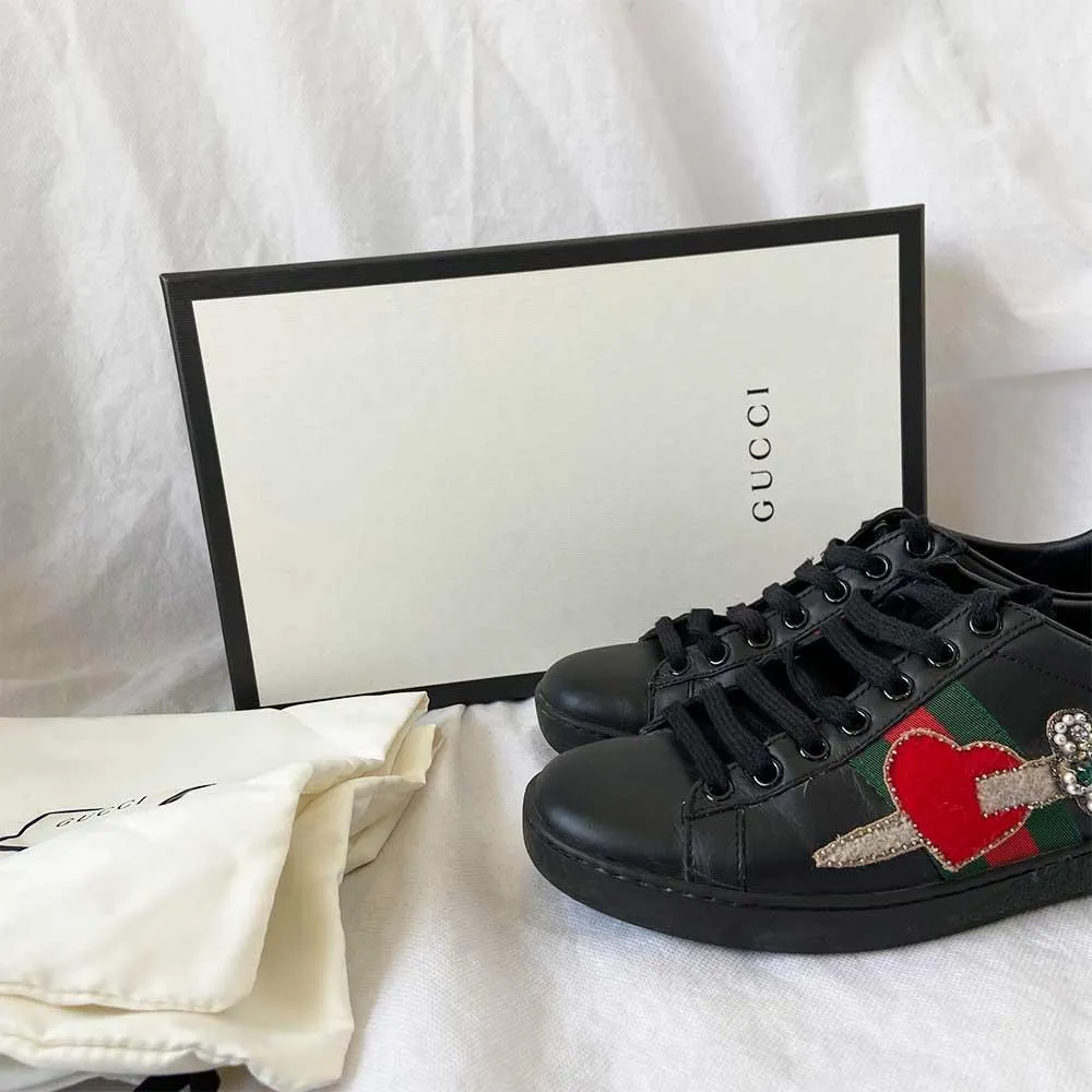 Gucci Black Leather Ace Sneakers, 36