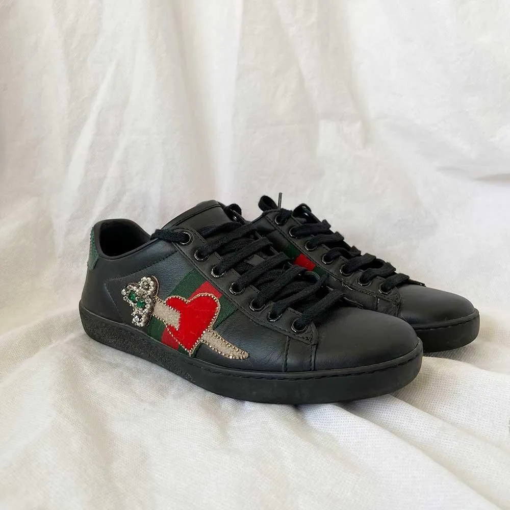 Gucci Black Leather Ace Sneakers, 36