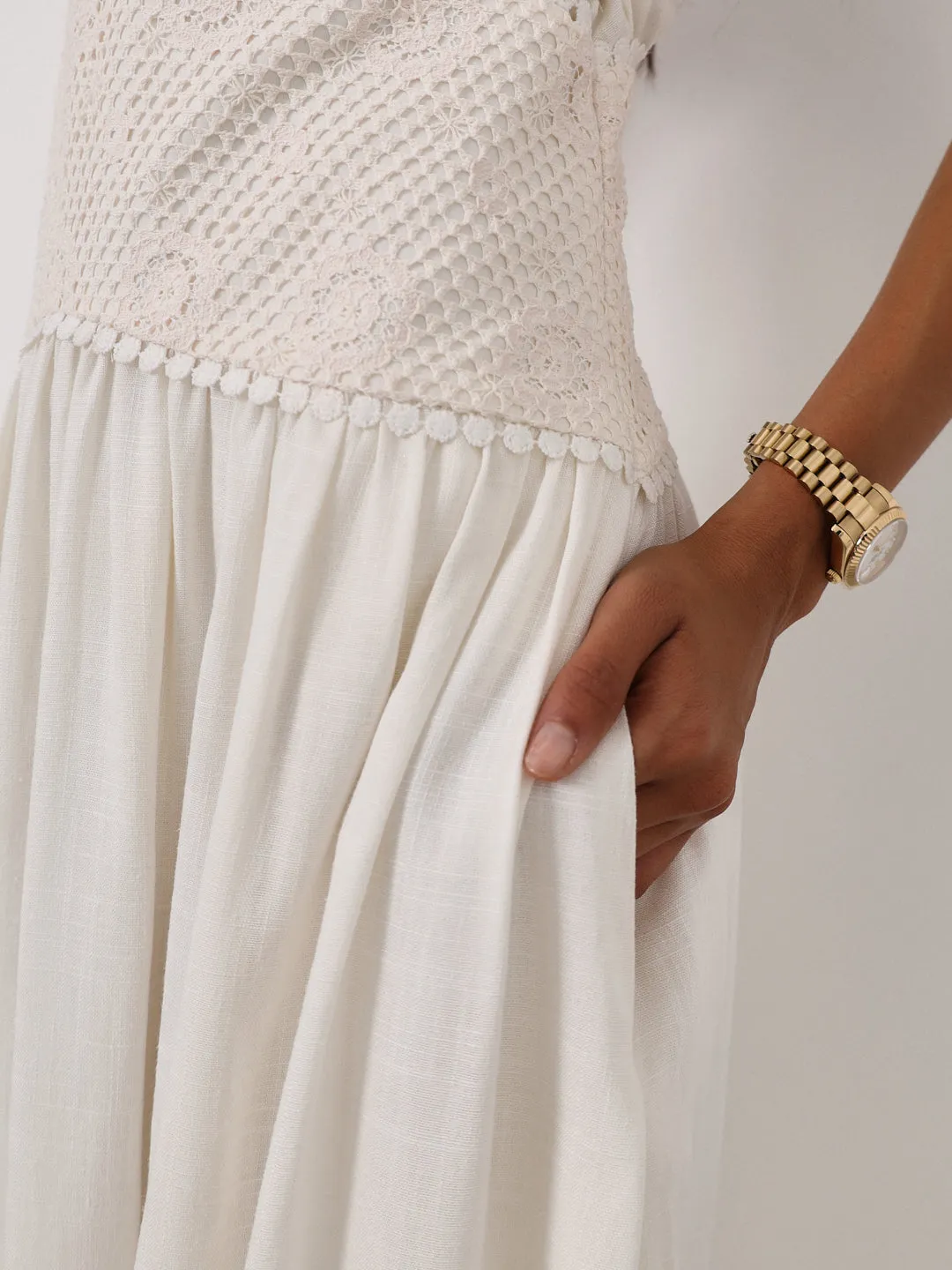 Harlow Linen & Lace Dream Day Dress | Ivory