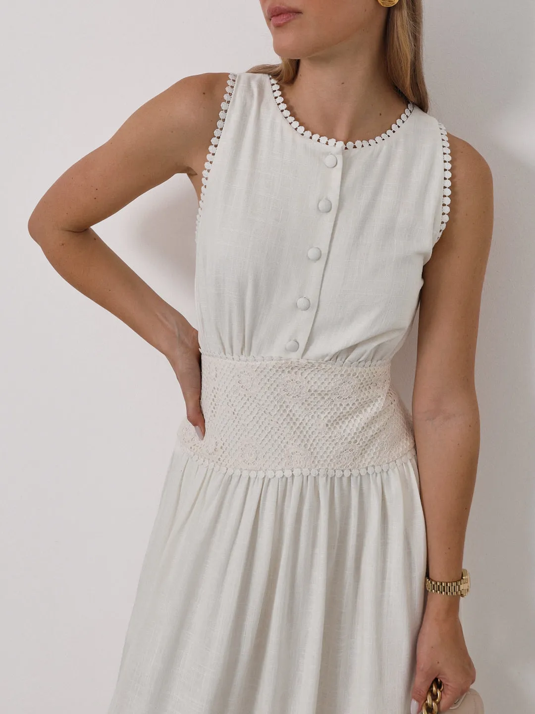 Harlow Linen & Lace Dream Day Dress | Ivory