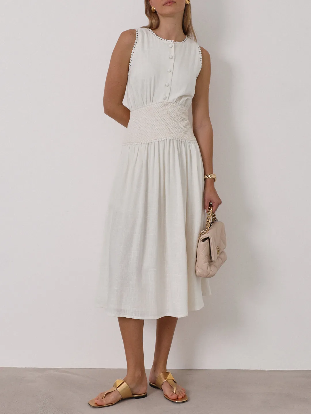Harlow Linen & Lace Dream Day Dress | Ivory