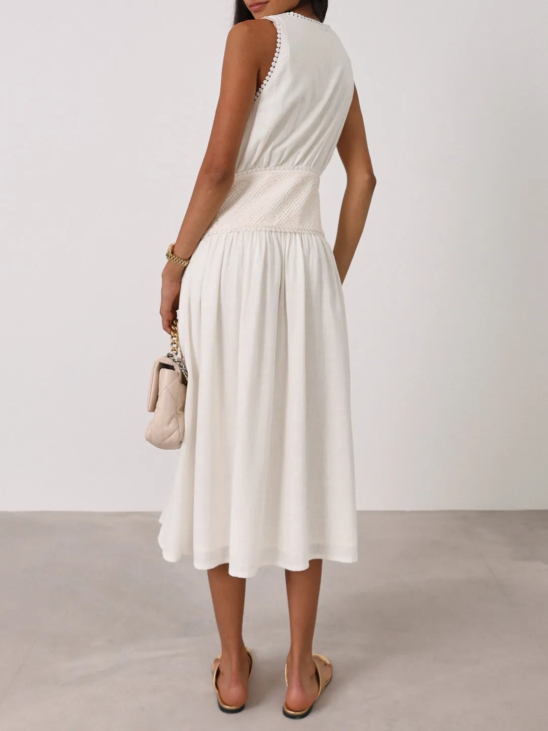 Harlow Linen & Lace Dream Day Dress | Ivory