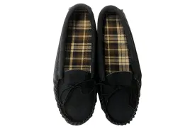 Navy Moccasins Tartan Lined Hard Sole