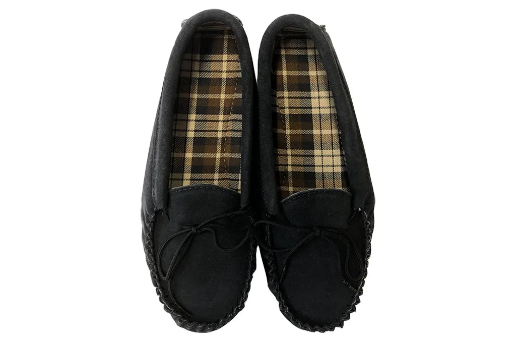 Navy Moccasins Tartan Lined Hard Sole