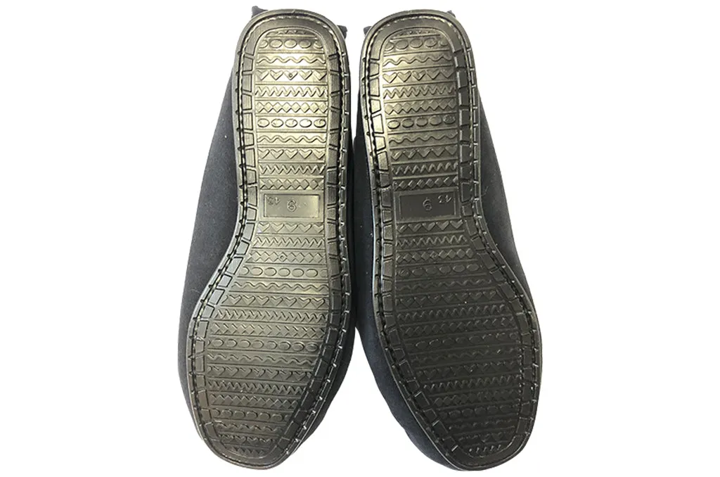 Navy Moccasins Tartan Lined Hard Sole