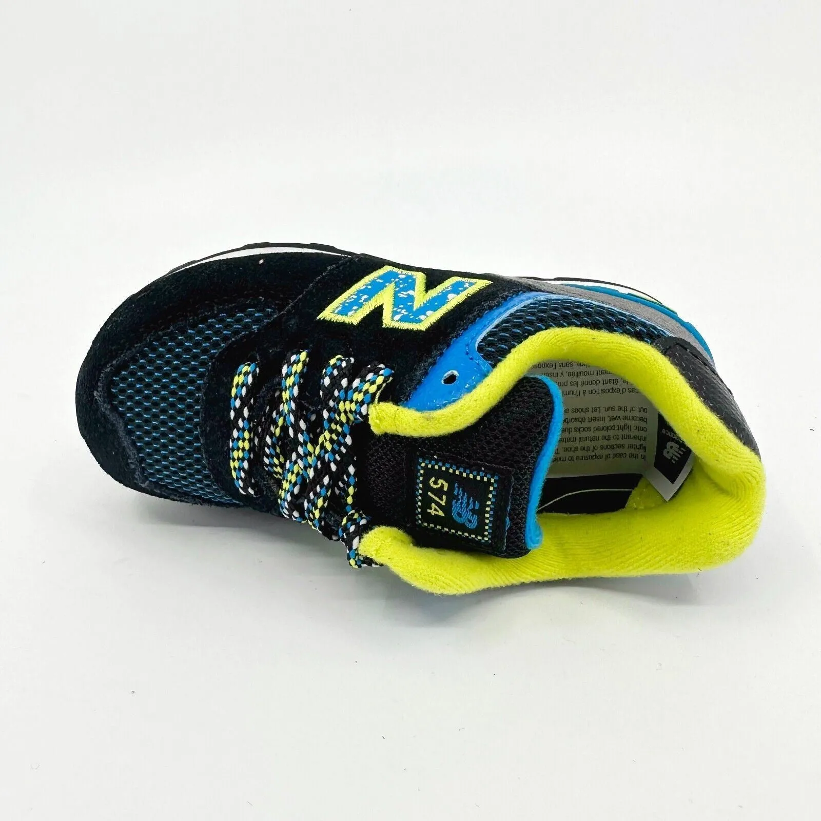 New Balance 574 Classics Black Blue Lime Infant Casual Sneakers KL57403I