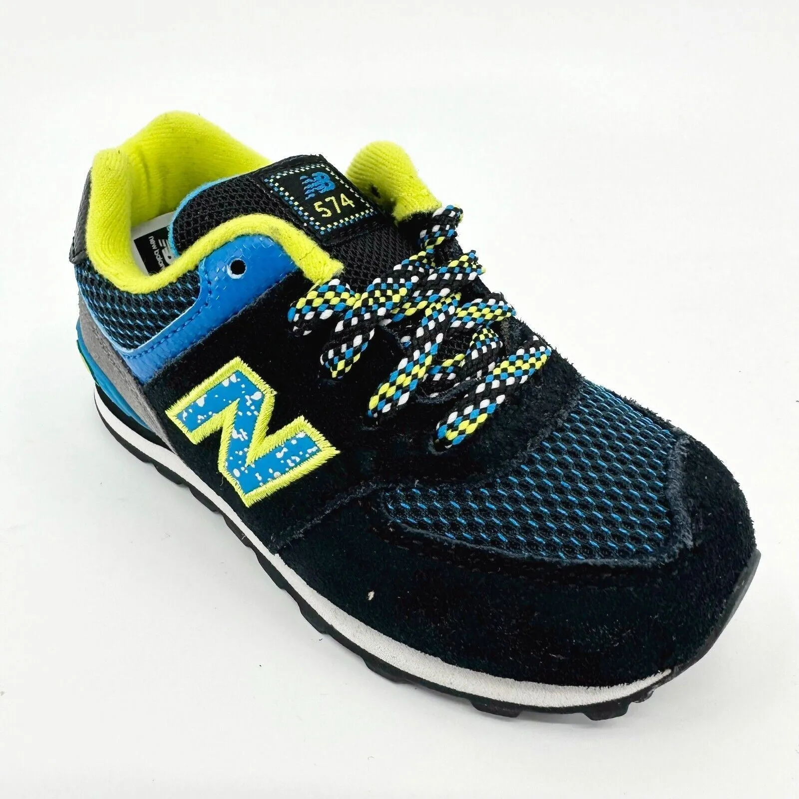 New Balance 574 Classics Black Blue Lime Infant Casual Sneakers KL57403I