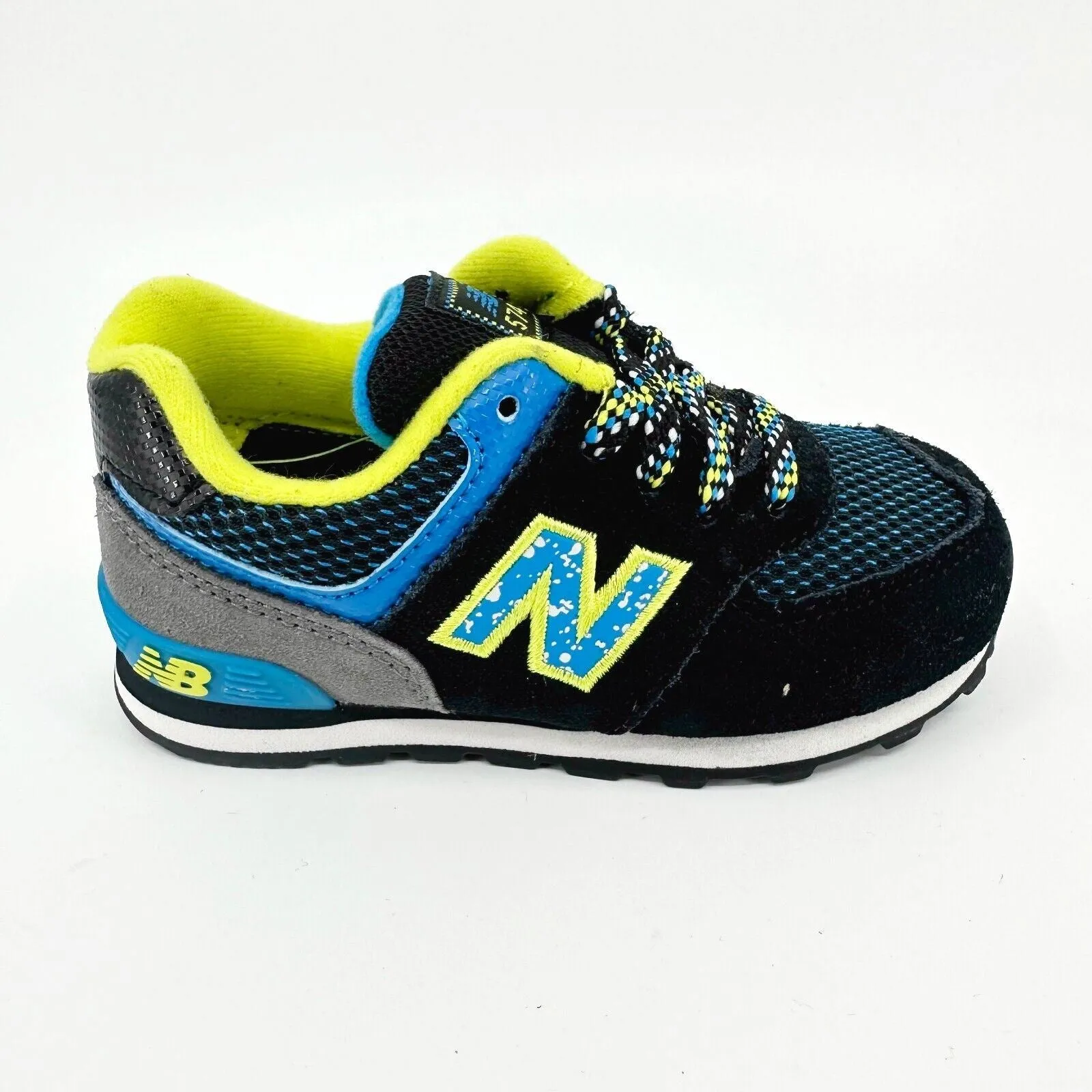 New Balance 574 Classics Black Blue Lime Infant Casual Sneakers KL57403I