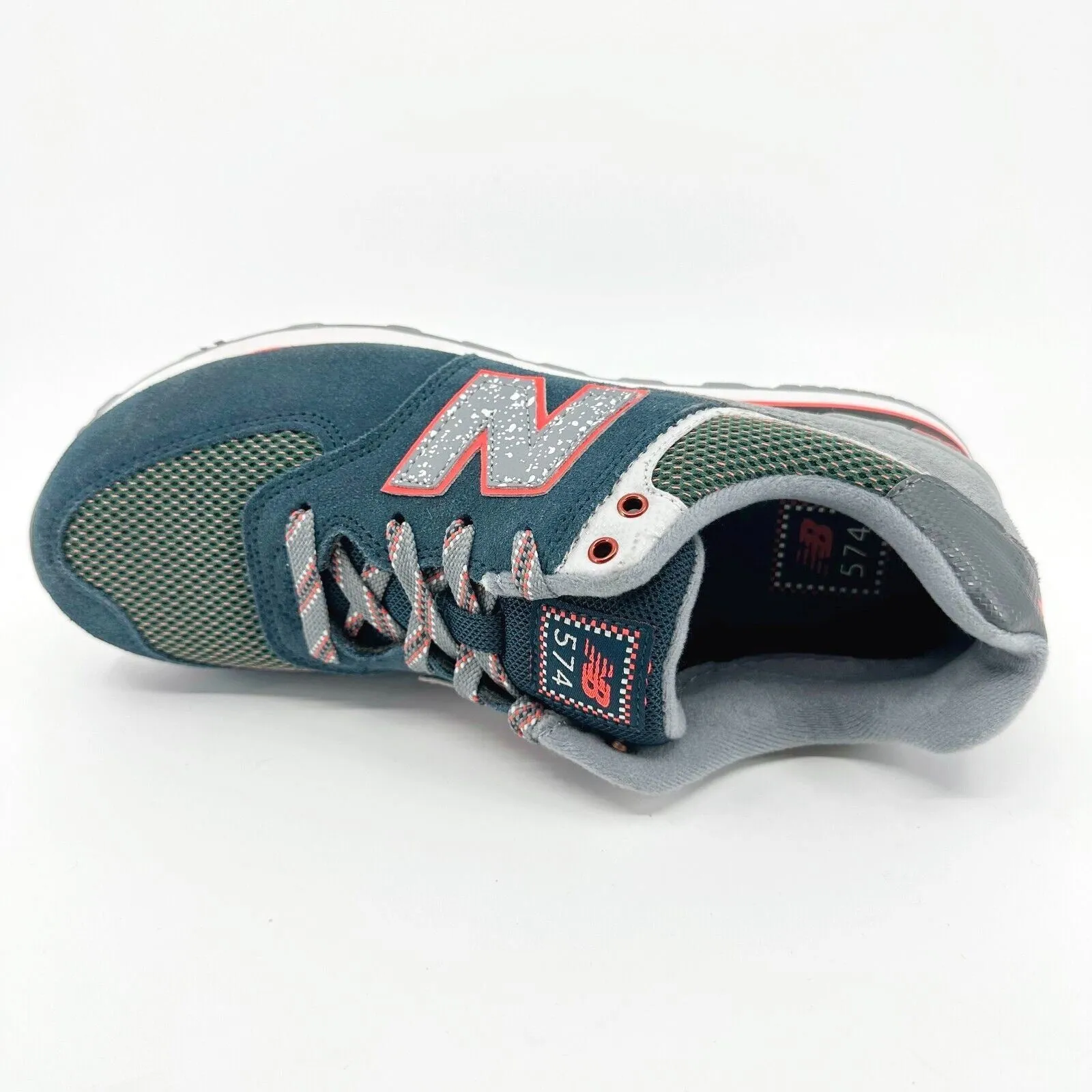 New Balance 574 Classics Navy Grey Red Suede Kids Running Sneakers KL57401G