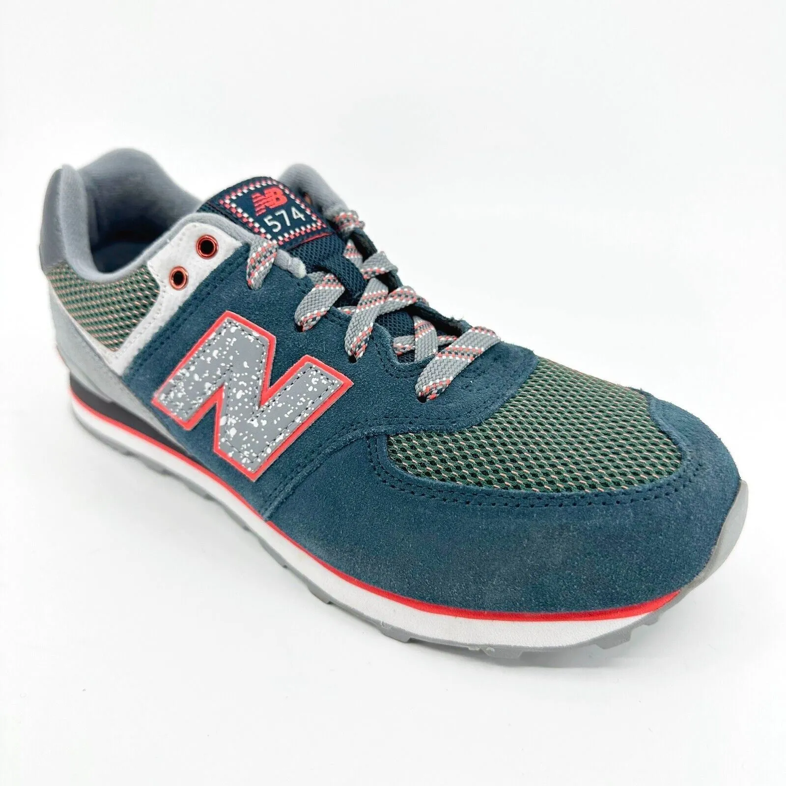 New Balance 574 Classics Navy Grey Red Suede Kids Running Sneakers KL57401G